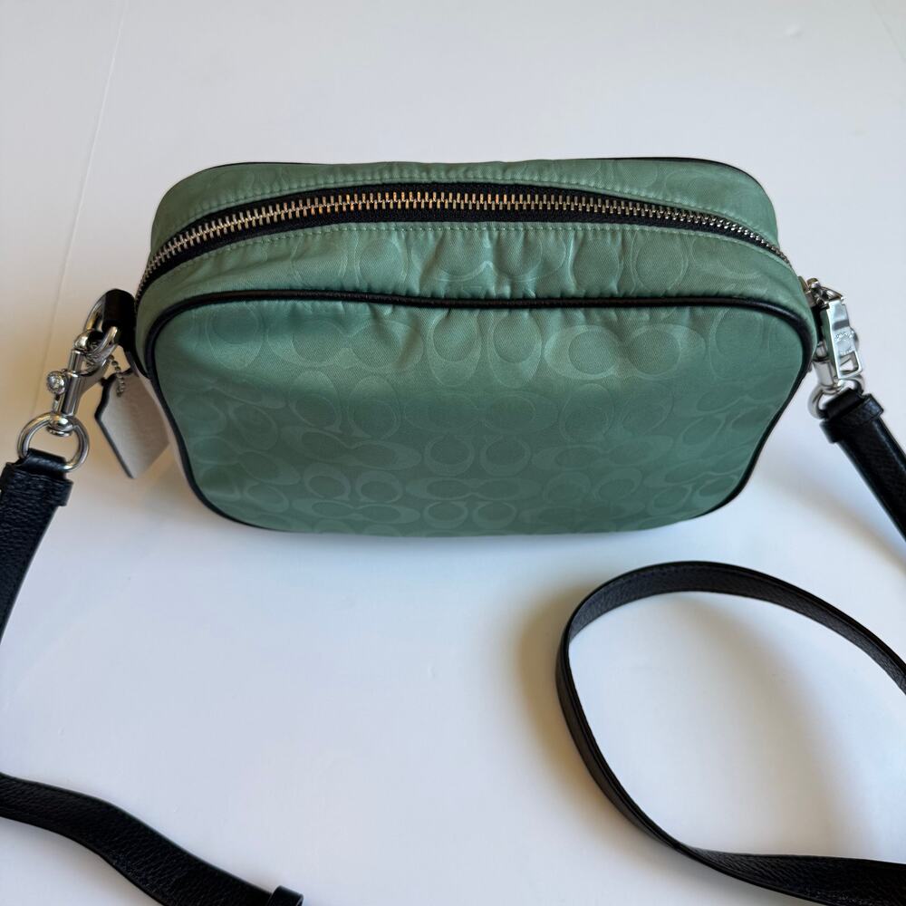 Coach Court Colorblock Crossbody Bag Green White Leather Nylon Signature - Picture 9 of 14